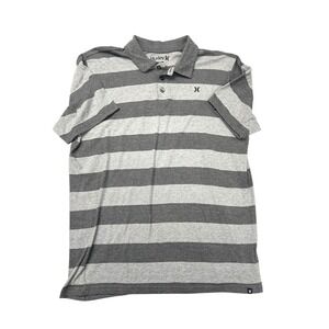 HURLEY‎ MENS GRAY STRIPED POLO SHIRT BUTTONS SHORT SLEEVES SIZE LARGE